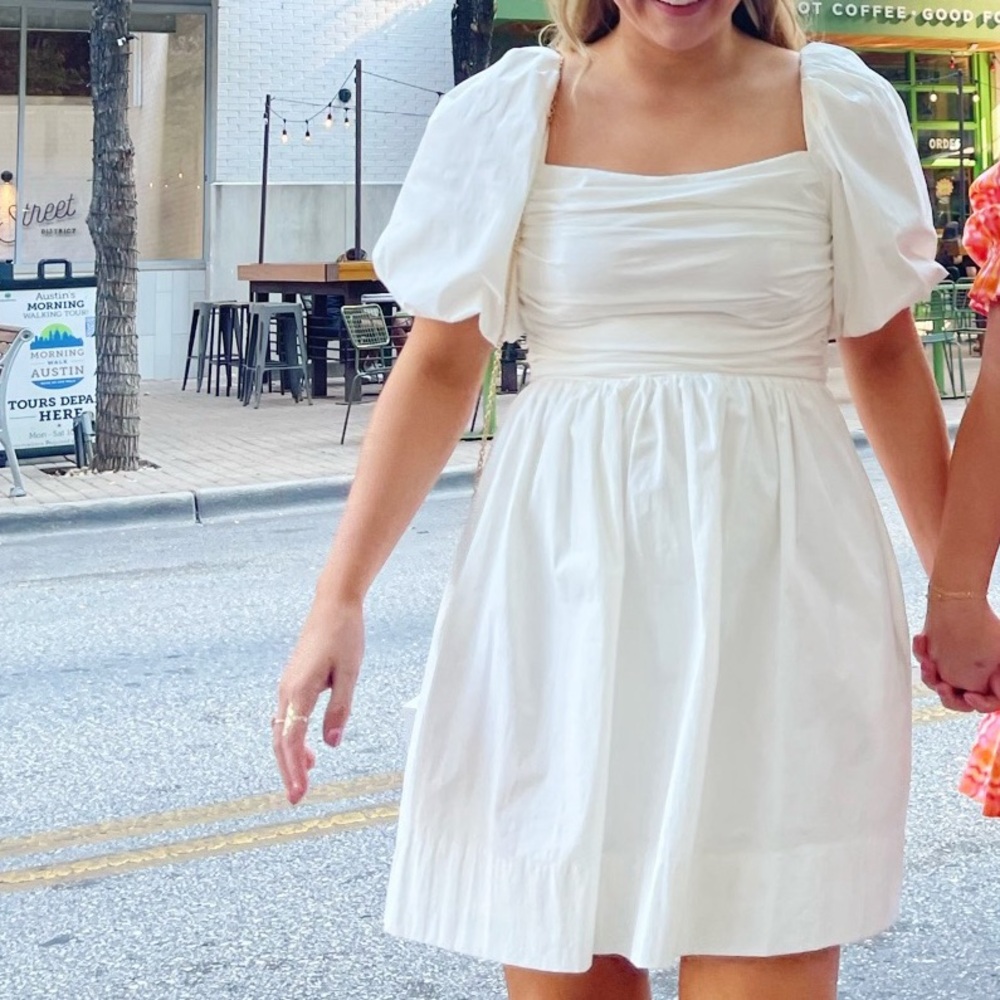 DO+BE White Mini Dress with Puff Sleeves